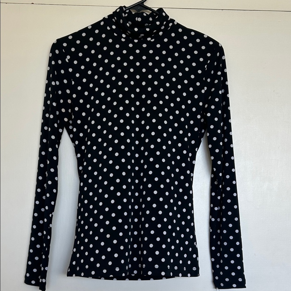 Polka Dot Long-Sleeve Turtleneck Top